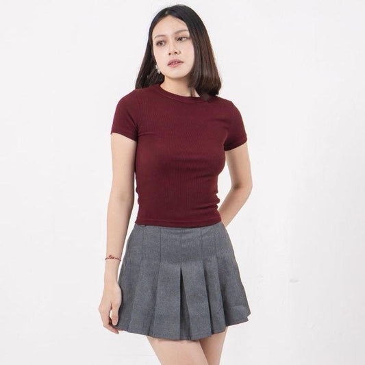 AIJO| (READY) Rhea Oneck Top - Atasan Wanita Oneck Panjang Rib Baju Kaos Cewek Polos