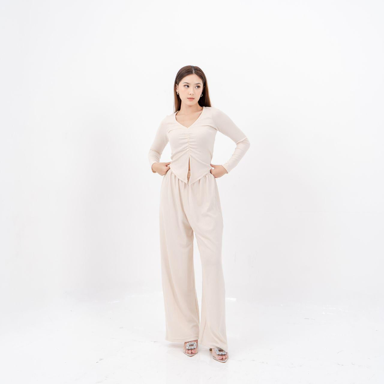 aijo| (ready) clara cullote - celana panjang wanita rib kulot basic kantong nyaman hitam formal casual