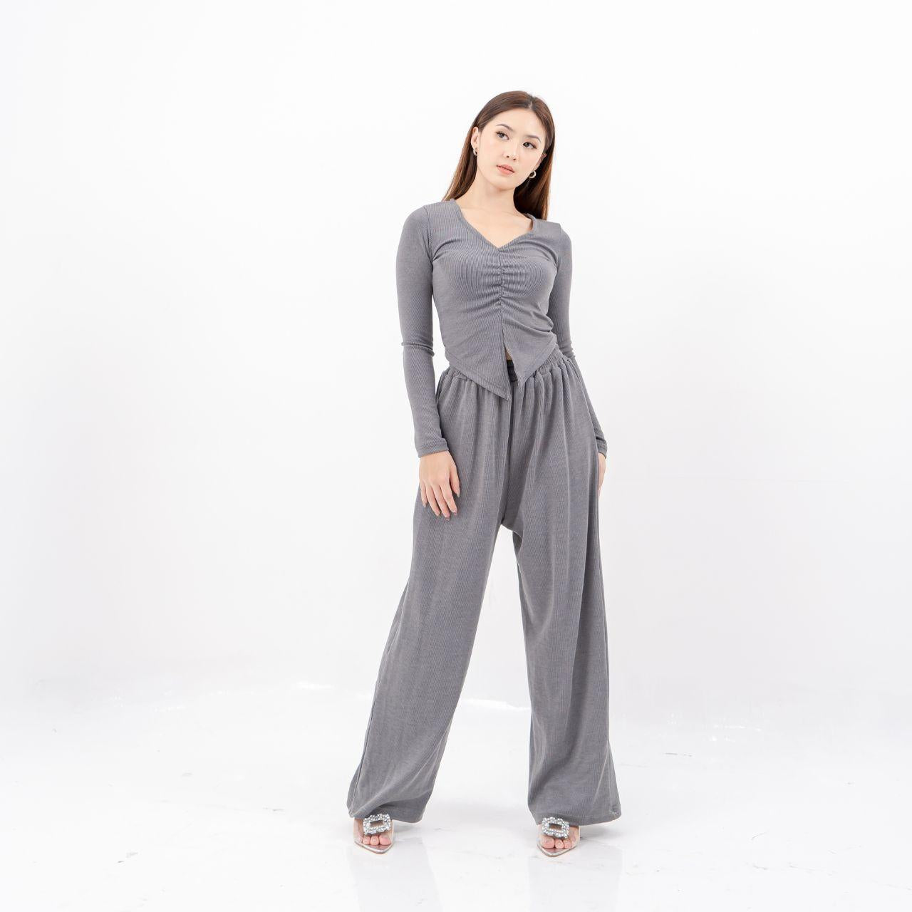 aijo| (ready) clara cullote - celana panjang wanita rib kulot basic kantong nyaman hitam formal casual
