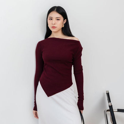 AIJO| (READY) Theresa Sabrina Longsleeve - Atasan Lengan Panjang Vneck Wanita Casual Rib Baju Basic Casual Rib