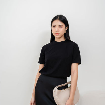 AIJO | (READY) Kaos Cewek Polos Lembut 24s Basic Cotton Halus Hitam - Atasan Wanita Kaos Coklat Navy Combed Katun Baju Oblong Maroon Pendek Distro Oversize
