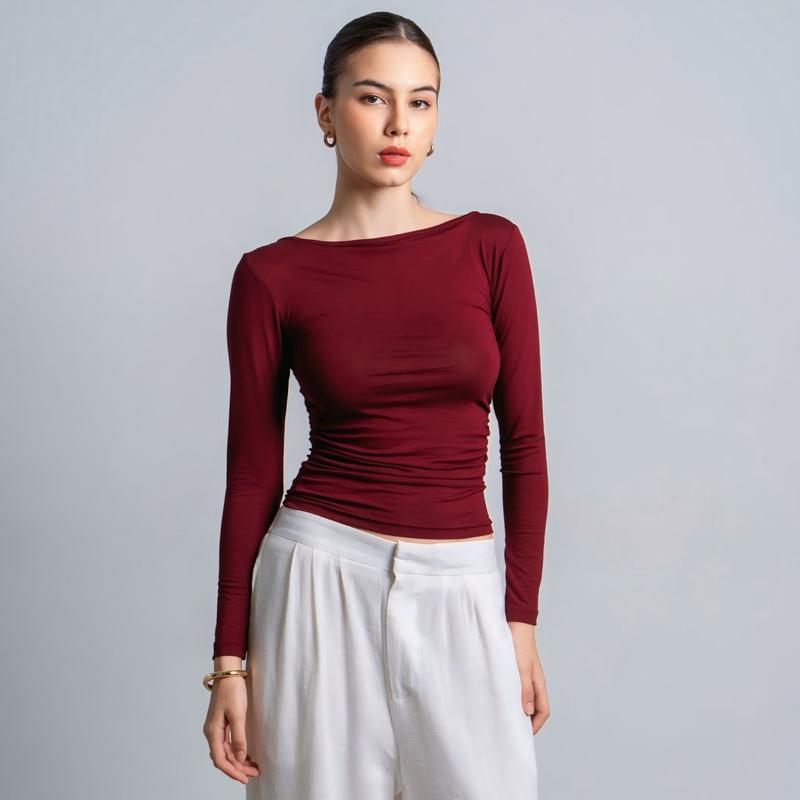 joyce by aijo [premium] freya longsleeve kerut top - atasan fitted wanita lengan panjang - atasan bodyfit korean style