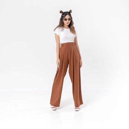 AIJO - (READY) Reva Twill Cullote - Celana Panjang Loose Pant Kekinian Wanita Kulot Casual Basic Bawahan Formal tali serut Red Crinkle Simple
