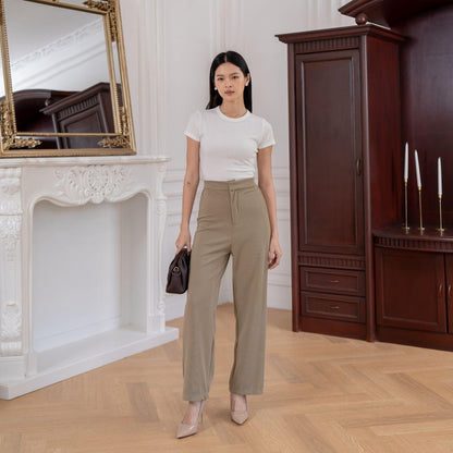 AIJO | (READY) Louise Knit Long Pants - Celana Panjang Wanita Santai Kekinian Nyaman Rib Stretch Casual Kerja Kantor Slimfit Formal Lembut Hitam Basic Samping Ring