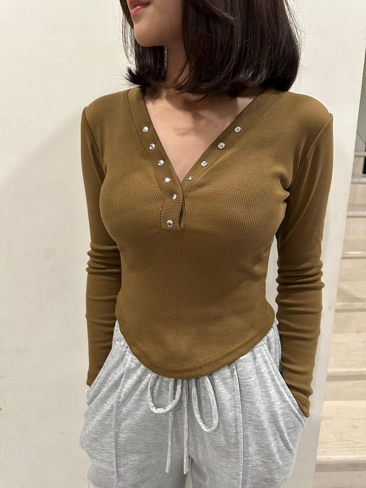 aijo| (ready) irish vneck longsleeve - atasan lengan panjang wanita - atasan vneck wanita rib baju fit kerah nyaman pink hitam melar polos lembut putih kaos unik