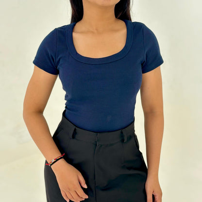AIJO| (READY) Aqilla Uneck Top - Atasan Wanita Uneck Top Bodyfit Panjang Lembut Rib Baju Basic Crop Polos