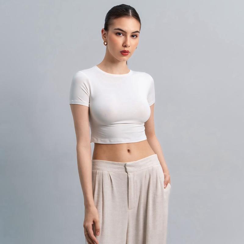 joyce by aijo [premium] vio oneck crop top - atasan fitted wanita - atasan bodyfit korean style