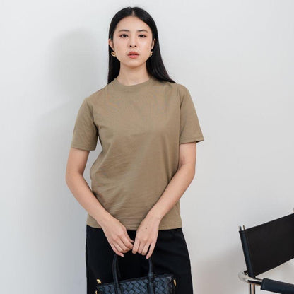 AIJO | (READY) Kaos Cewek Polos Lembut 24s Basic Cotton Halus Hitam - Atasan Wanita Kaos Coklat Navy Combed Katun Baju Oblong Maroon Pendek Distro Oversize