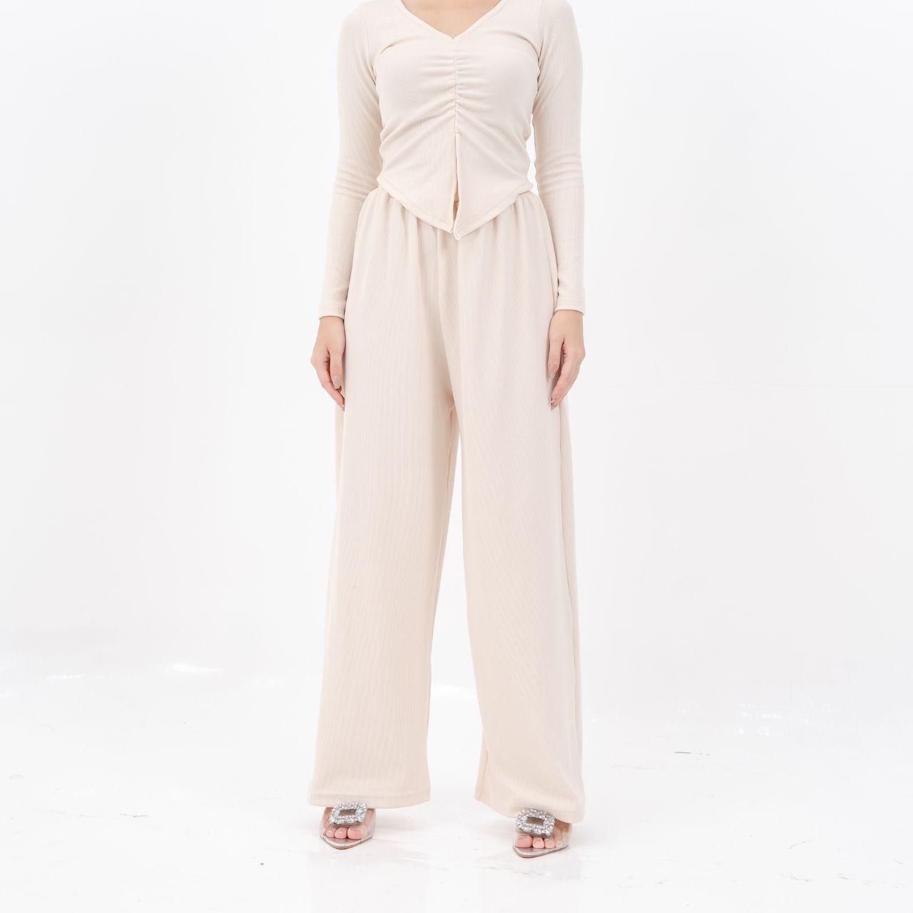 aijo| (ready) clara cullote - celana panjang wanita rib kulot basic kantong nyaman hitam formal casual
