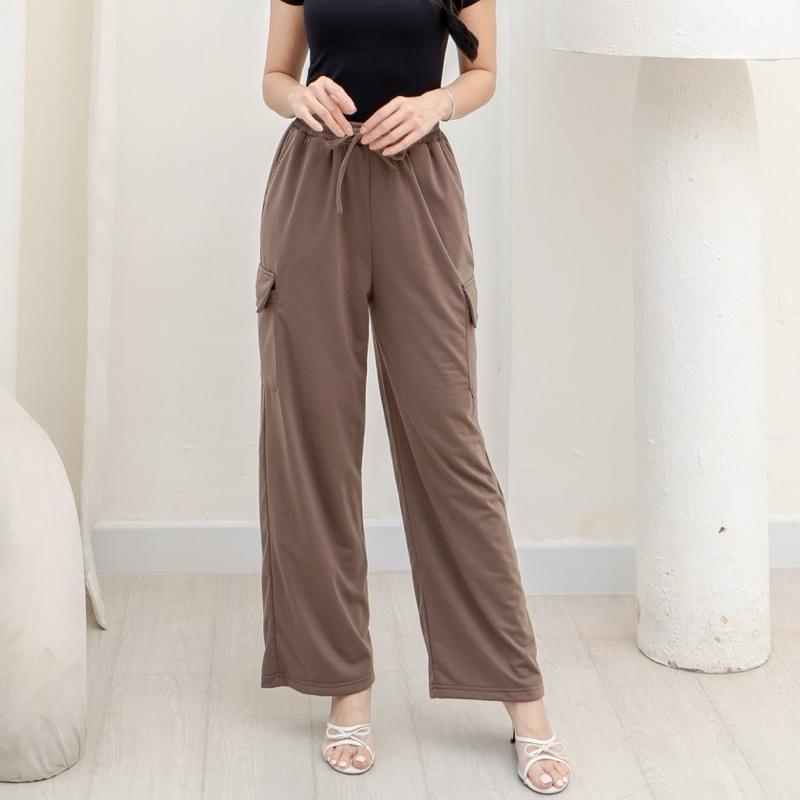 aijo -(ready) yoona cargo pants - celana bebytery korean loose pants panjang wanita formal kantor casual hitam baggy kulot celana cargo wanita katun tali serut merah 