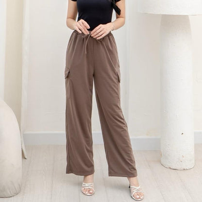 AIJO -(READY) Yoona Cargo Pants - Celana Bebytery Korean Loose Pants Panjang Wanita Formal Kantor Casual Hitam Baggy Kulot Celana Cargo Wanita Katun tali serut Merah 