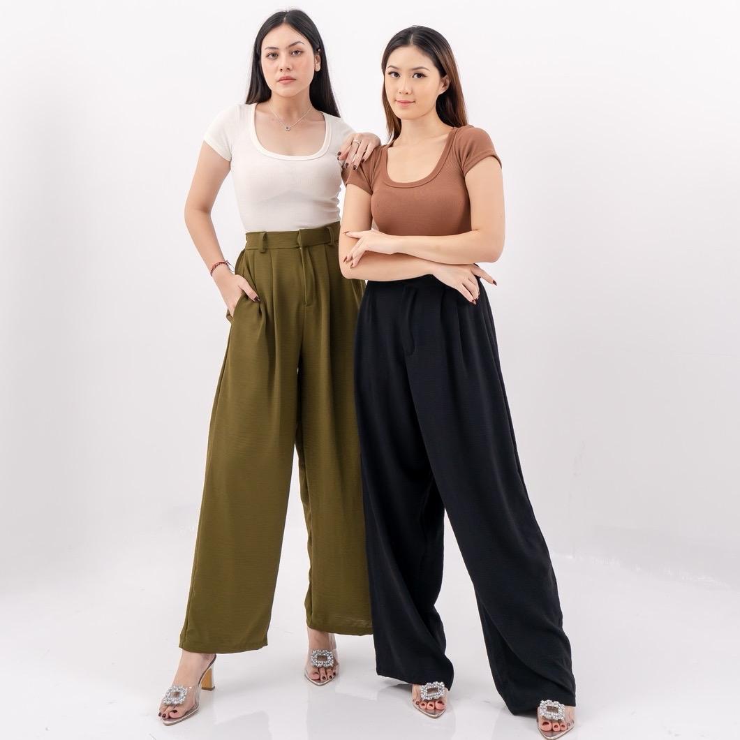 aijo |(ready) cessie cullote | kulot panjang wanita kekinian celana kantong brown mocca casual cewek basic hitam tali serut red simple