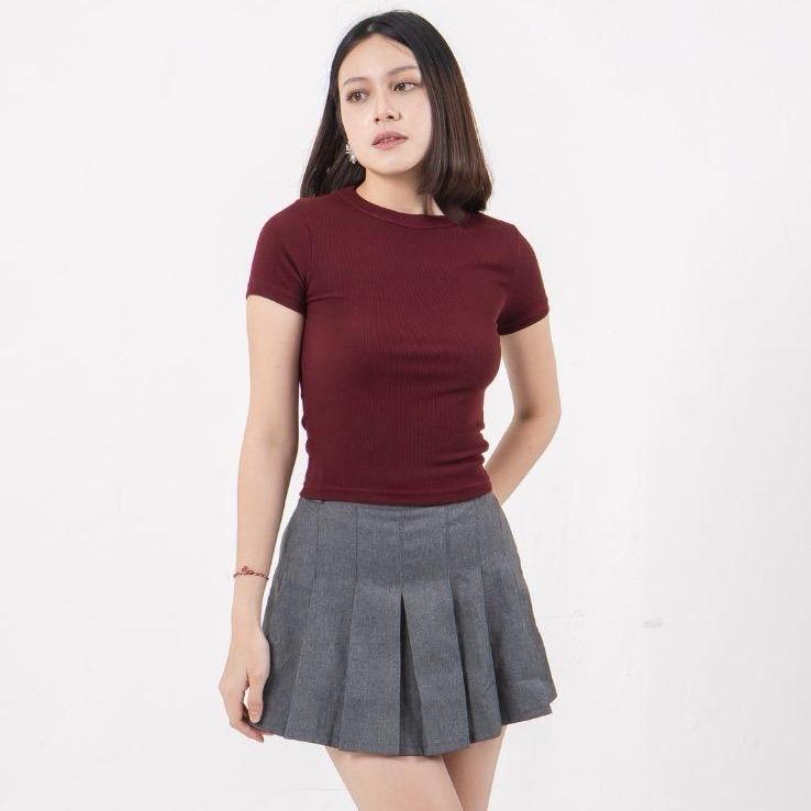 aijo| (ready) rhea oneck top - atasan wanita oneck panjang rib baju kaos cewek polos