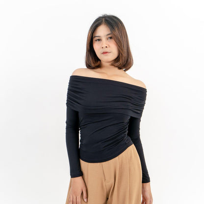 AIJO| (READY) Bianca Sabrina Longsleeve - Atasan Lengan Panjang Wanita Baju - Baju Sabrina Formal Karet Lembut Maroon Nyaman