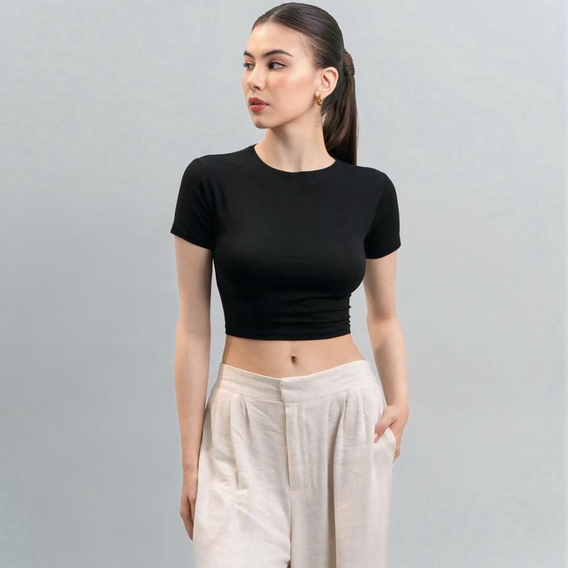 joyce by aijo [premium] vio oneck crop top - atasan fitted wanita - atasan bodyfit korean style