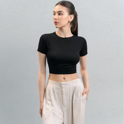 Joyce by AIJO [Premium] Vio Oneck Crop Top - Atasan Fitted Wanita - Atasan Bodyfit Korean Style