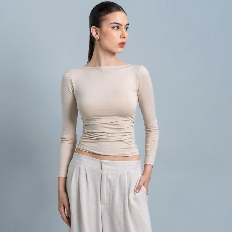 joyce by aijo [premium] freya longsleeve kerut top - atasan fitted wanita lengan panjang - atasan bodyfit korean style