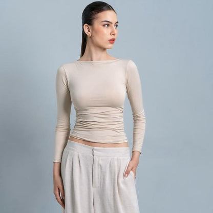 Joyce by AIJO [Premium] Freya Longsleeve Kerut Top - Atasan Fitted Wanita Lengan Panjang - Atasan Bodyfit Korean Style