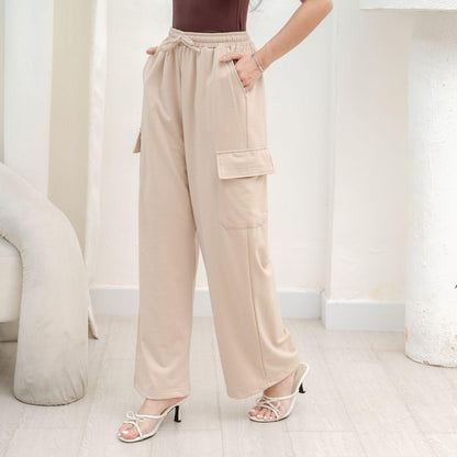 AIJO -(READY) Yoona Cargo Pants - Celana Bebytery Korean Loose Pants Panjang Wanita Formal Kantor Casual Hitam Baggy Kulot Celana Cargo Wanita Katun tali serut Merah 