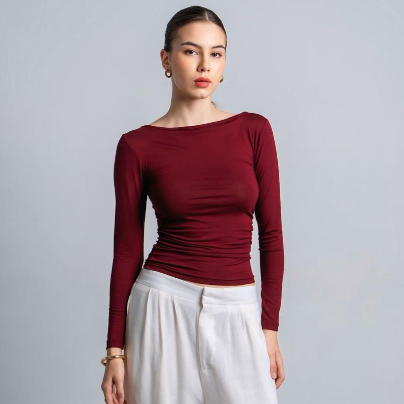 joyce by aijo [premium] freya longsleeve kerut top - atasan fitted wanita lengan panjang - atasan bodyfit korean style