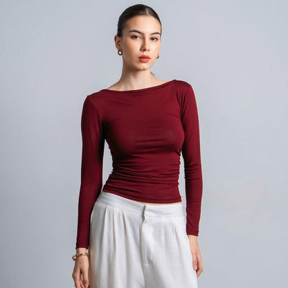 Joyce by AIJO [Premium] Freya Longsleeve Kerut Top - Atasan Fitted Wanita Lengan Panjang - Atasan Bodyfit Korean Style