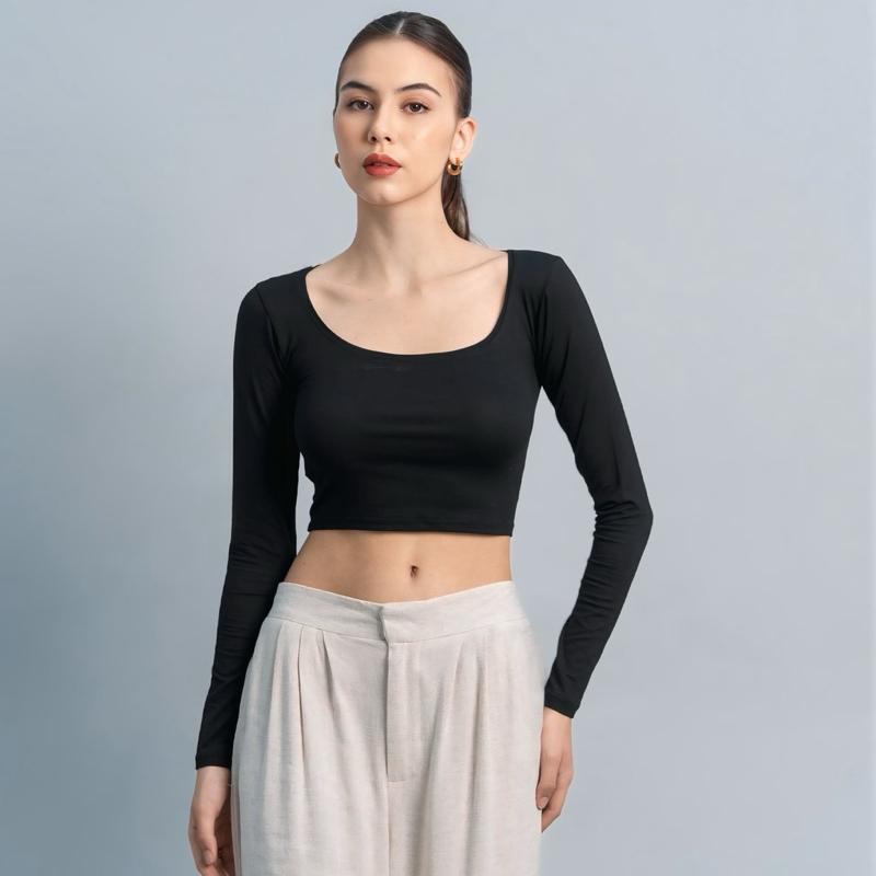 joyce by aijo [premium] cleo longsleeve crop top - atasan fitted wanita lengan panjang - atasan bodyfit korean style
