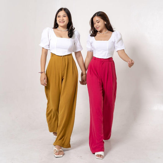 AIJO | (READY) Cessie Cullote XL | Celana Panjang Wanita Kulot Kulot Dewasa Linen Crinkle tali serut Red Katun Airflow