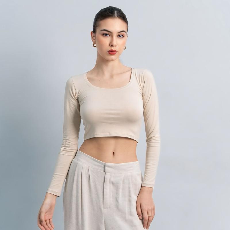 joyce by aijo [premium] cleo longsleeve crop top - atasan fitted wanita lengan panjang - atasan bodyfit korean style