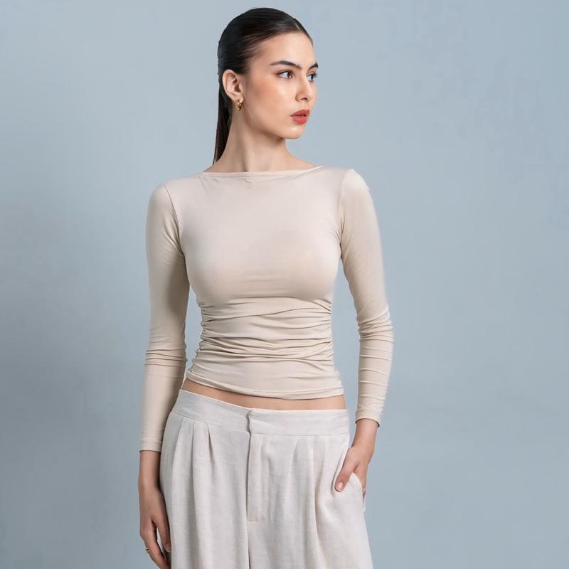 joyce by aijo [premium] freya longsleeve kerut top - atasan fitted wanita lengan panjang - atasan bodyfit korean style