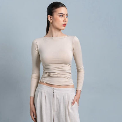Joyce by AIJO [Premium] Freya Longsleeve Kerut Top - Atasan Fitted Wanita Lengan Panjang - Atasan Bodyfit Korean Style