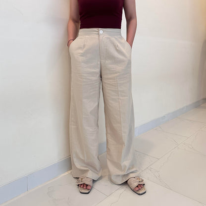 AIJO | (READY) Asa Cullote - Celana Panjang Linen Kulot Loose Pants Wanita Korean Style Cream Hitam Basic Casual