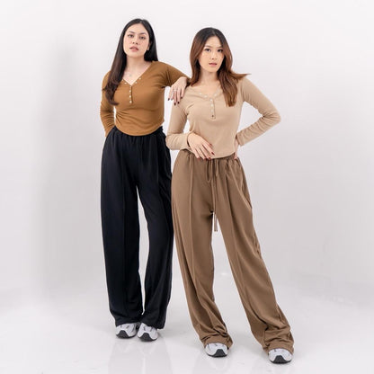 AIJO| (READY) Irish Vneck Longsleeve - Atasan Lengan Panjang Wanita - Atasan Vneck Wanita Rib Baju Fit Kerah Nyaman Pink Hitam Melar Polos Lembut Putih Kaos Unik