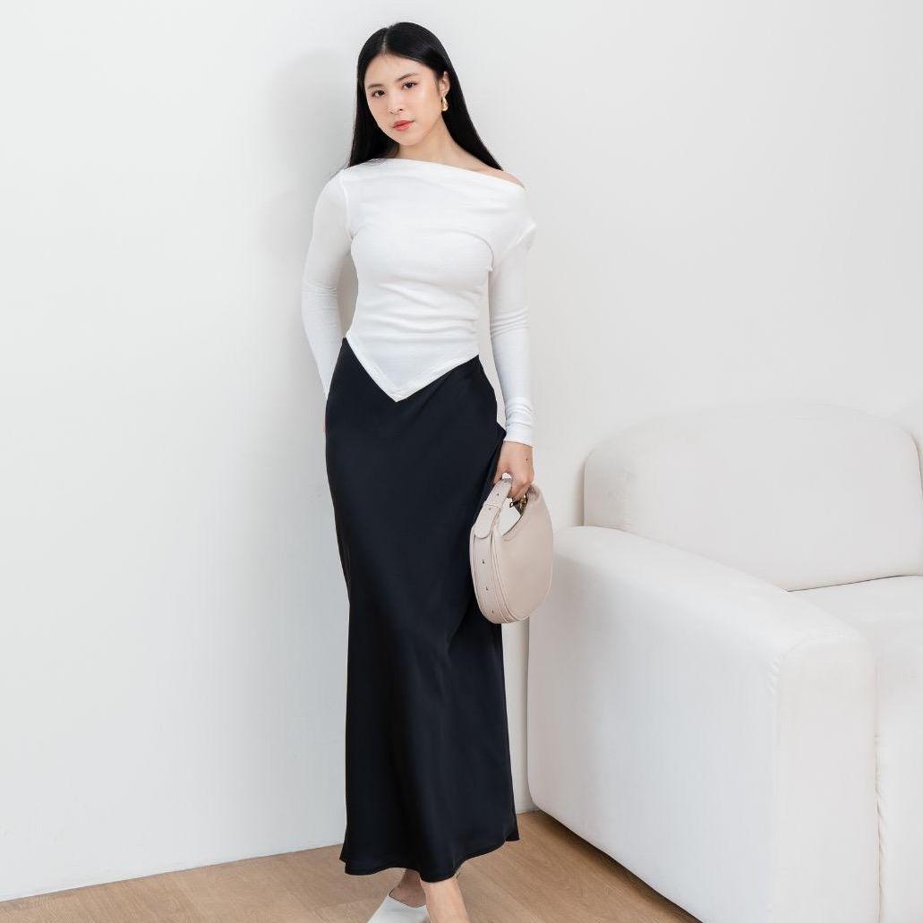 aijo| (ready) theresa sabrina longsleeve - atasan lengan panjang vneck wanita casual rib baju basic casual rib