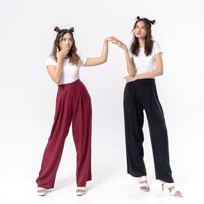 AIJO - (READY) Reva Twill Cullote - Celana Panjang Loose Pant Kekinian Wanita Kulot Casual Basic Bawahan Formal tali serut Red Crinkle Simple