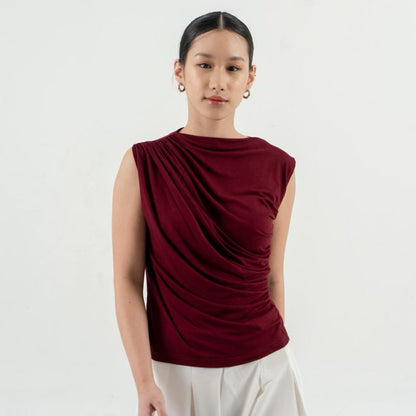 AIJO(SIAP) | Irene Top - Atasan Wanita Spandex Kerut - Atasan Wanita Korean Style - Mahoni