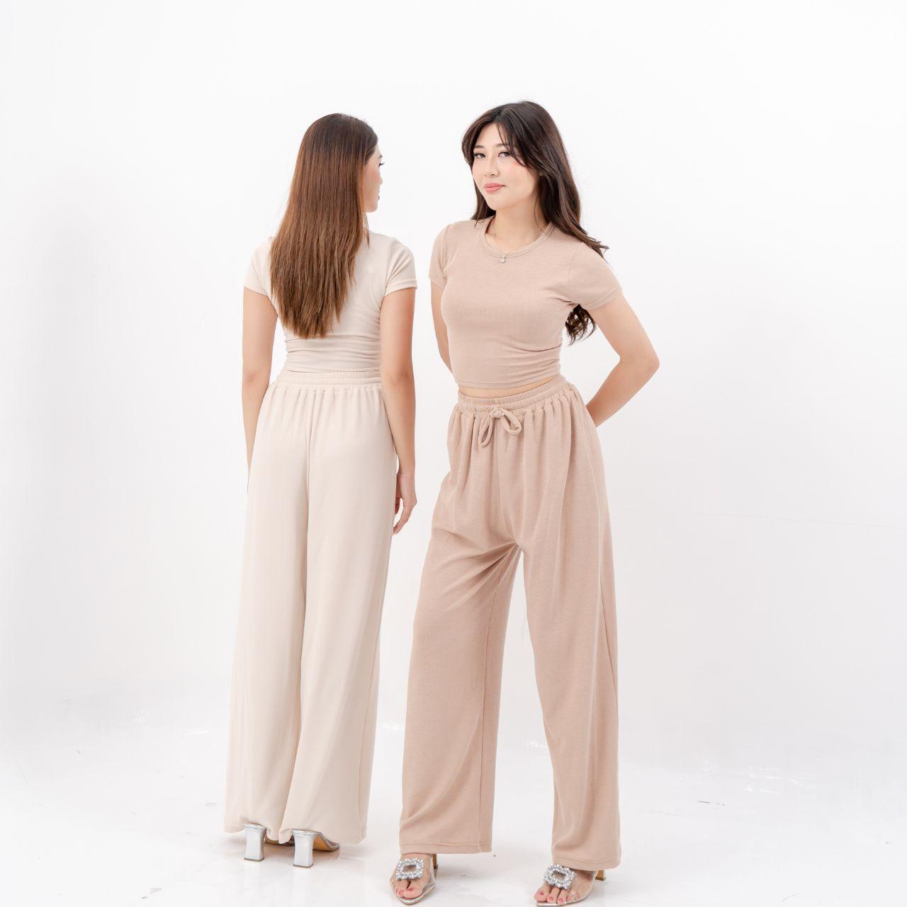 aijo| (ready) clara cullote - celana panjang wanita rib kulot basic kantong nyaman hitam formal casual