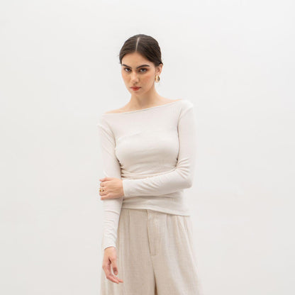 Joyce by AIJO [Premium] Leya Sabrina Longsleeve - Atasan Lengan Panjang Rib Wanita Fit Oversize