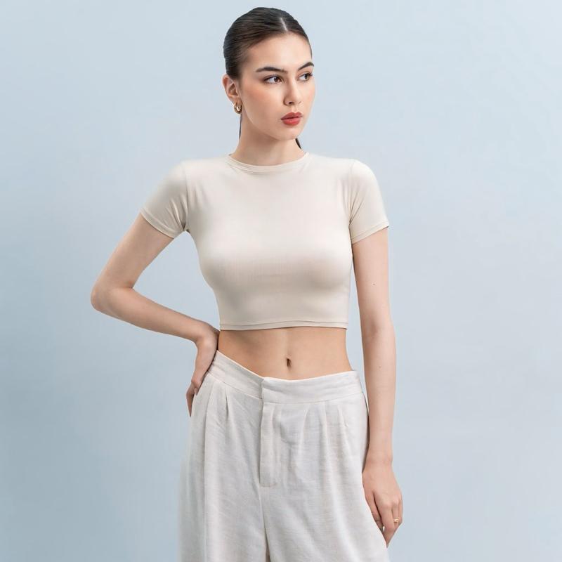 joyce by aijo [premium] vio oneck crop top - atasan fitted wanita - atasan bodyfit korean style