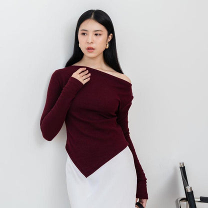 AIJO| (READY) Theresa Sabrina Longsleeve - Atasan Lengan Panjang Vneck Wanita Casual Rib Baju Basic Casual Rib