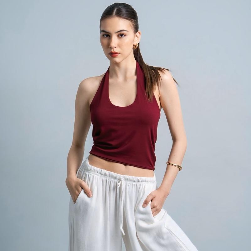joyce by aijo [premium] kay halter neck tank - atasan fitted wanita lengan pendek - tanktop atasan bodyfit korean style