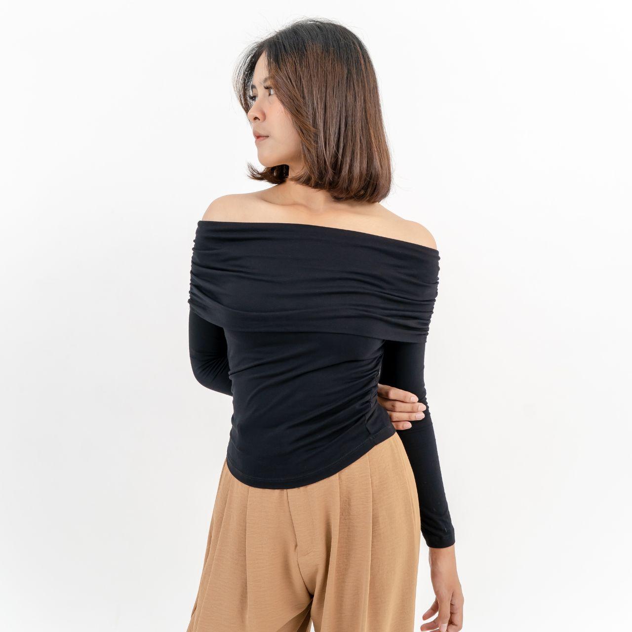aijo| (ready) bianca sabrina longsleeve - atasan lengan panjang wanita baju - baju sabrina formal karet lembut maroon nyaman