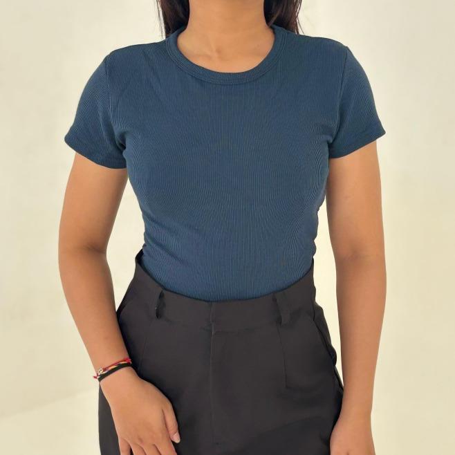 aijo | (ready) oneck top- atasan wanita kekinian rib fit basic style