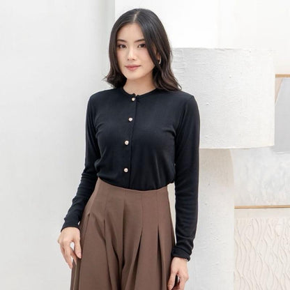 AIJO | (READY) Leanna Button Longsleeve - Atasan Wanita Kekinian Bodyfit Panjang