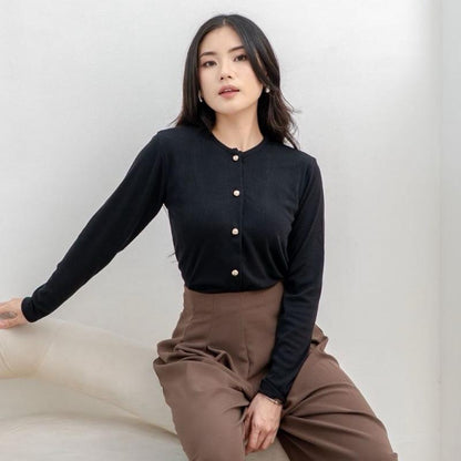 AIJO | (READY) Leanna Button Longsleeve - Atasan Wanita Kekinian Bodyfit Panjang