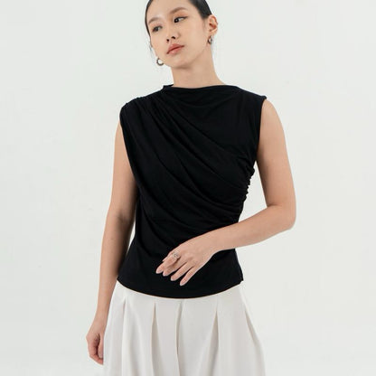 AIJO(SIAP) | Irene Top - Atasan Wanita Spandex Kerut - Atasan Wanita Korean Style - Mahoni
