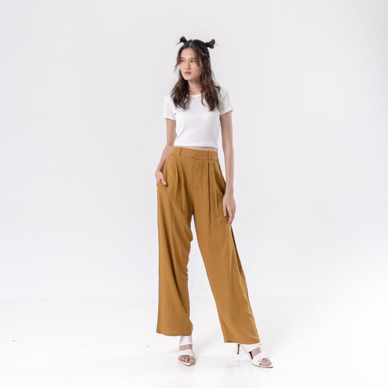 aijo - (ready) reva twill cullote - celana panjang loose pant kekinian wanita kulot casual basic bawahan formal tali serut red crinkle simple