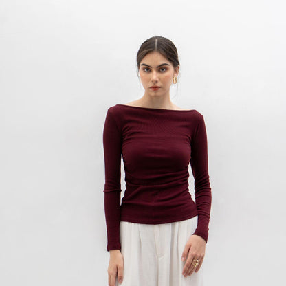 Joyce by AIJO [Premium] Leya Sabrina Longsleeve - Atasan Lengan Panjang Rib Wanita Fit Oversize