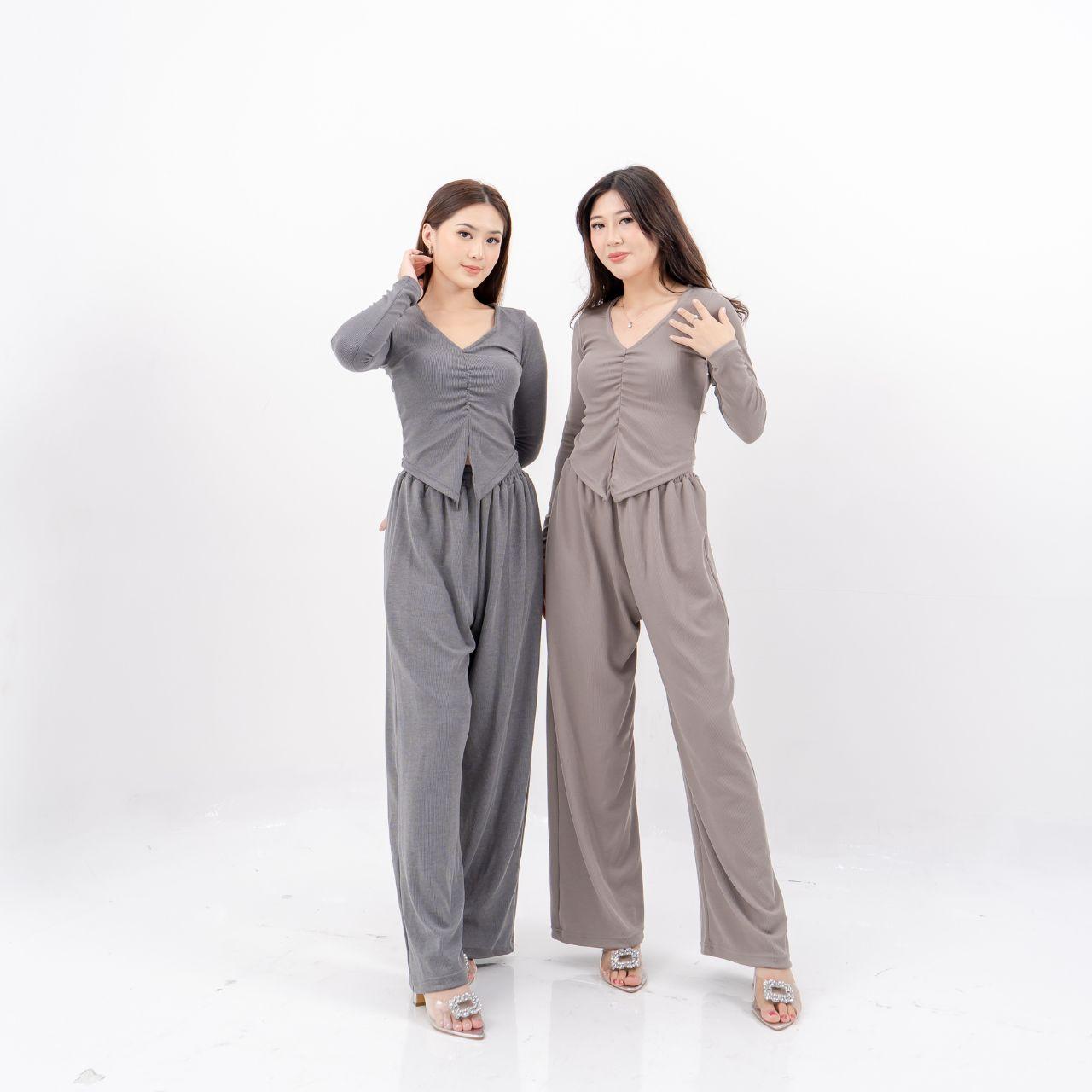 aijo| (ready) clara cullote - celana panjang wanita rib kulot basic kantong nyaman hitam formal casual