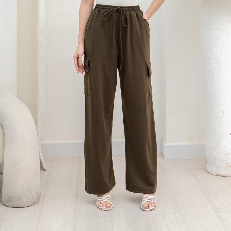 aijo -(ready) yoona cargo pants - celana bebytery korean loose pants panjang wanita formal kantor casual hitam baggy kulot celana cargo wanita katun tali serut merah 