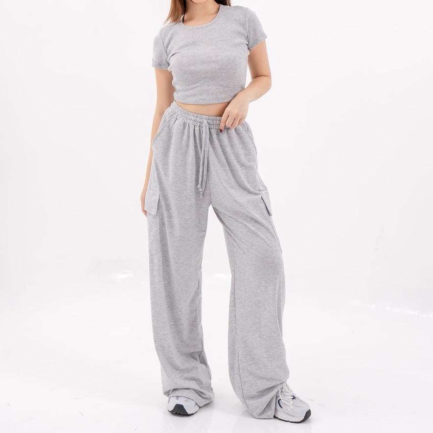 aijo -(ready) yoona cargo pants - celana bebytery korean loose pants panjang wanita formal kantor casual hitam baggy kulot celana cargo wanita katun tali serut merah 